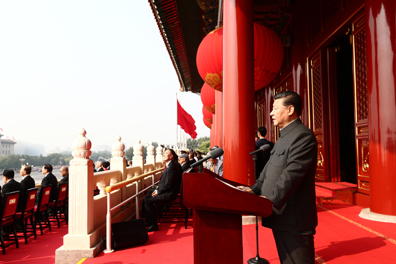 10月1日上午，慶祝中華人民共和國成立70周年大會在北京天安門廣場隆重舉行。中共中央總書記、國家主席、中央軍委主席習(xí)近平發(fā)表重要講話。